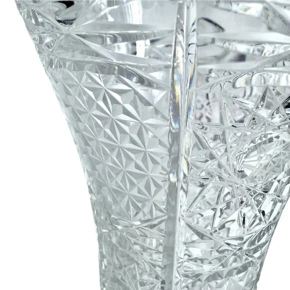 Cut Crystal Vase Vintage Starburst Design 8 Inch - Picture 6 of 11